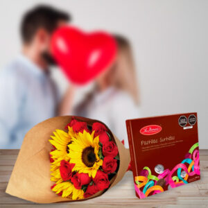 Ramo de hermosas flores con chocolate la iberica