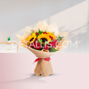 Ramo de girasoles y rosas en elegante armonía. Floristería en Cusco