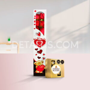 Ramo en caja 6 rosas y chocolate